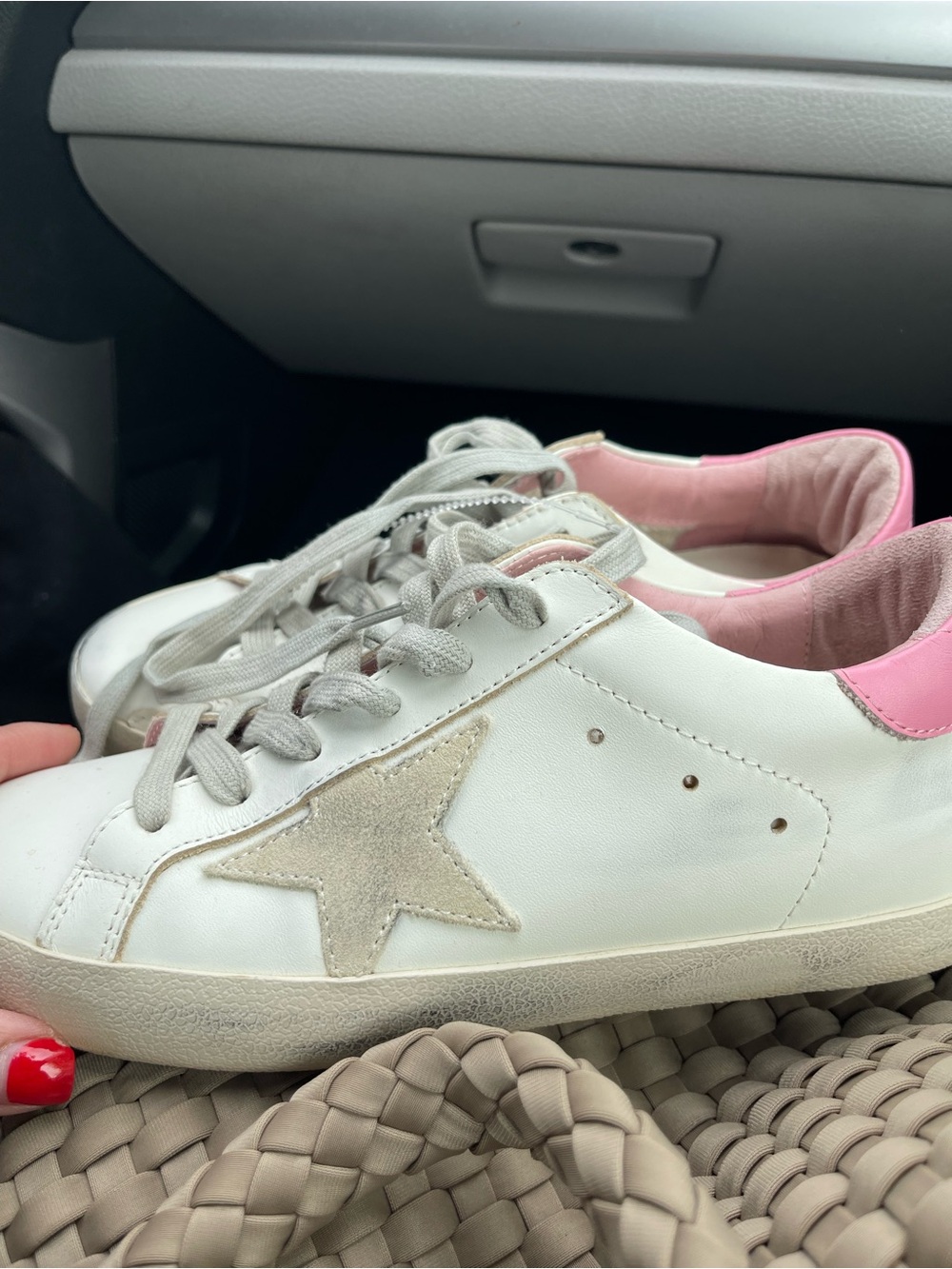 Golden Goose White Leather Sneakers with Pink Collar - Picture 7 of 9